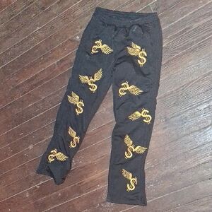 Jeremy Scott x Adidas Black Sweatpants with Gold Winged Dollar Symbols